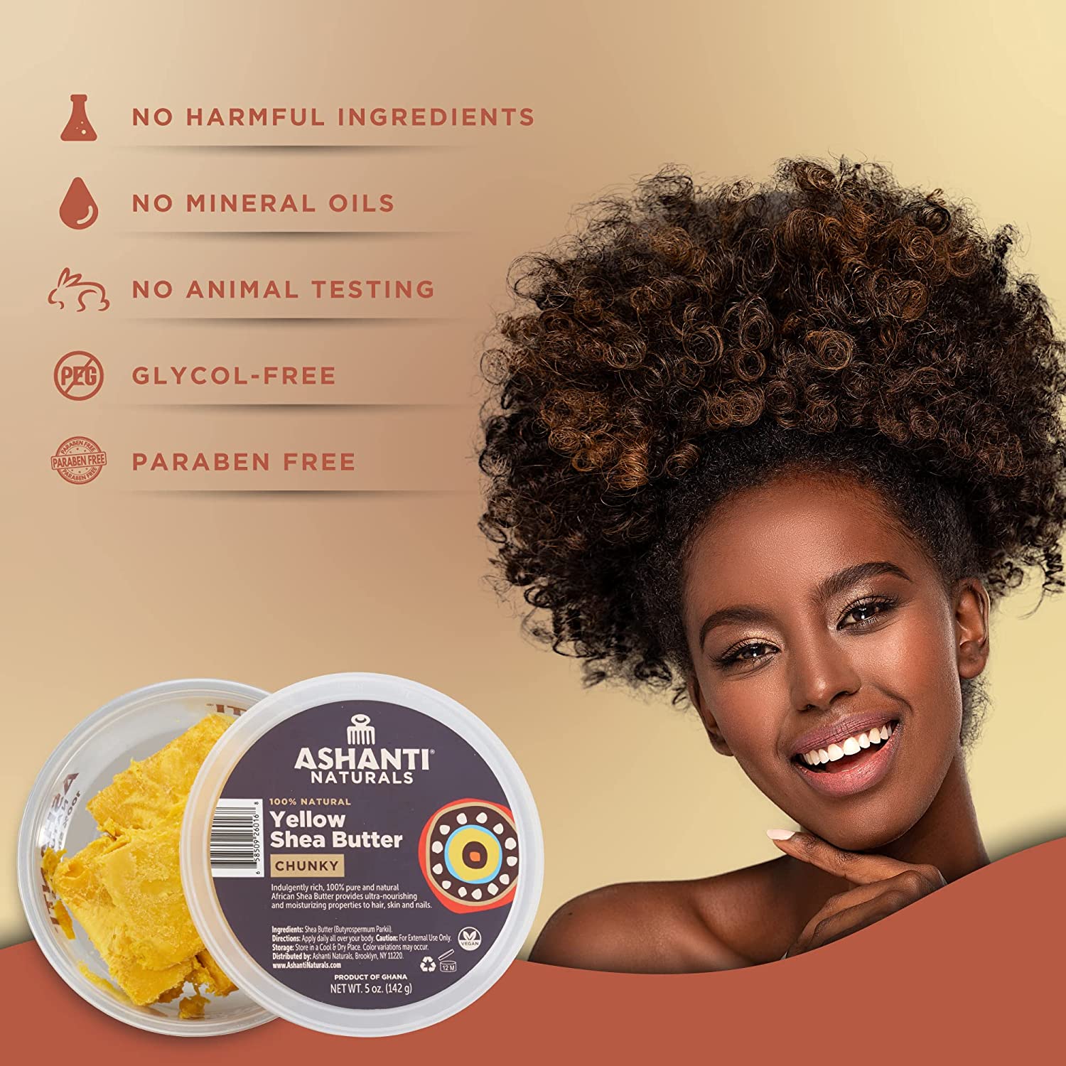 ASHANTI NATURALS CHUNKY 100% AFRICAN SHEA BUTTER 5oz