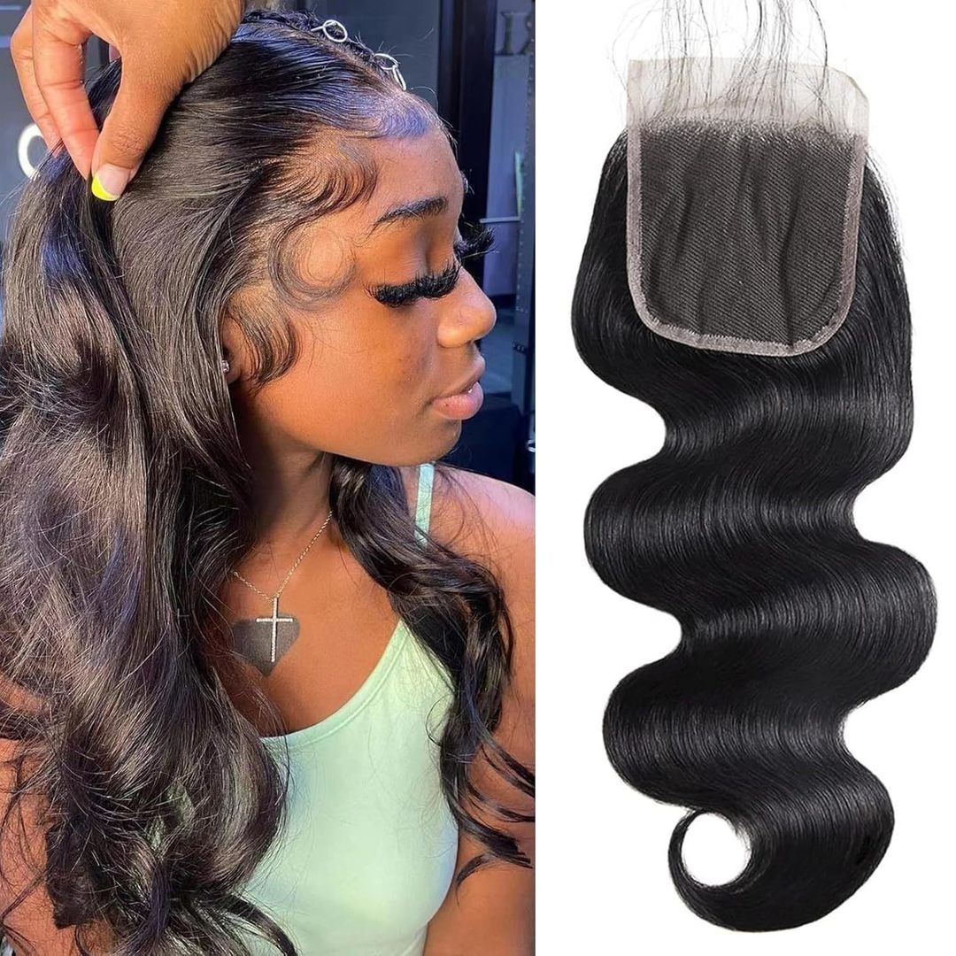 GLOSSY HD 4"X4" LACE CLOSURE 12" BODY WAVE NATURAL BLACK