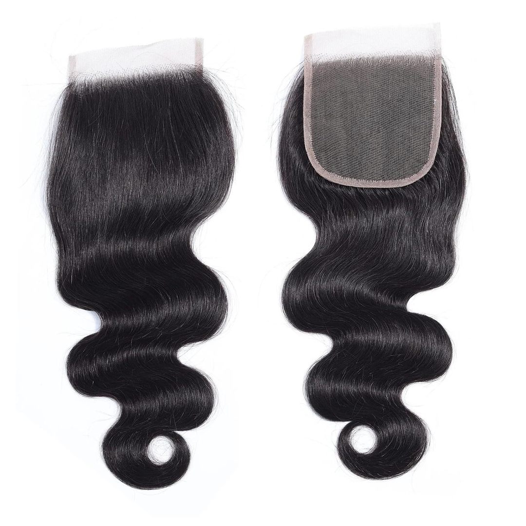 GLOSSY HD 4"X4" LACE CLOSURE 12" BODY WAVE NATURAL BLACK
