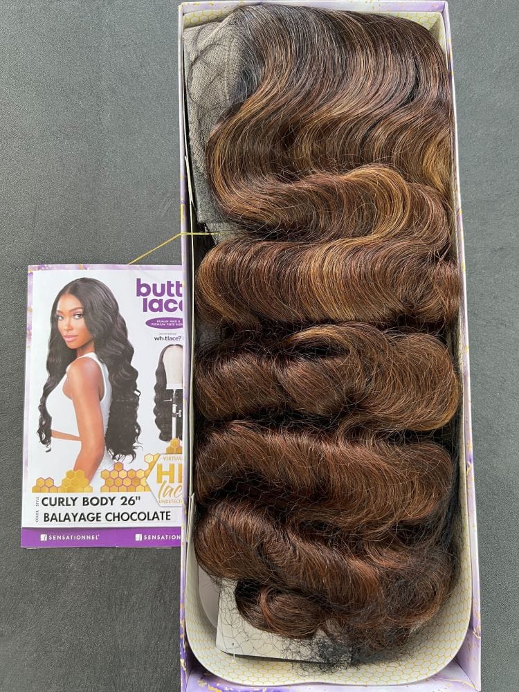 BUTTA HD LACE WIG HH BLEND CURLY BODY 26" BALAYAGE CHOCOLATE