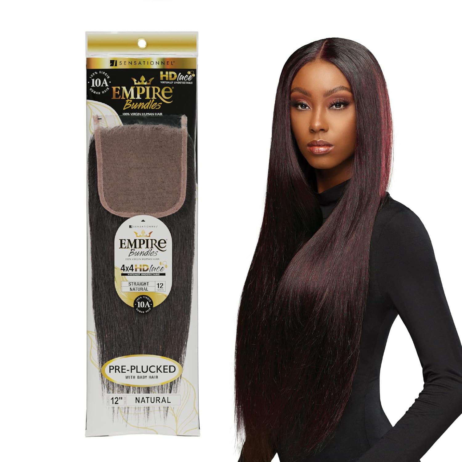 SENSATIONNEL EMPIRE 4X4 HD LACE STRAIGHT 10" N BLACK