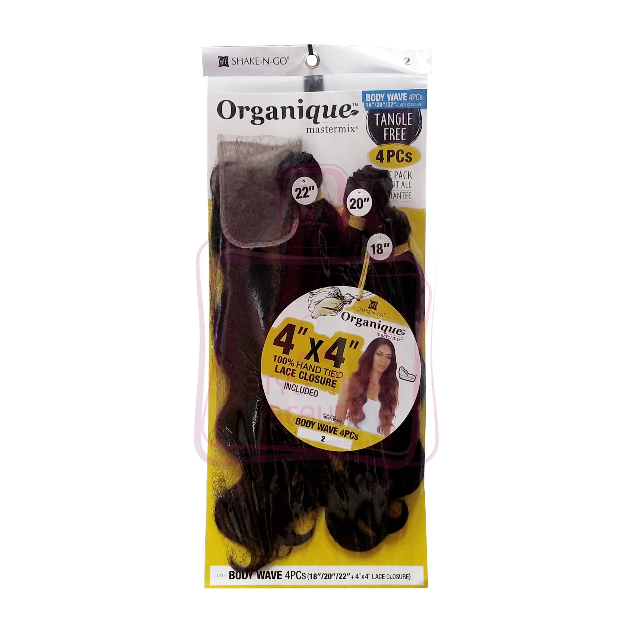 SHAKE-N-GO ORGANIQUE BUNDLE MM BODY WAVE 4PCS 18"/20"/22"+LC 4" X4" 1B