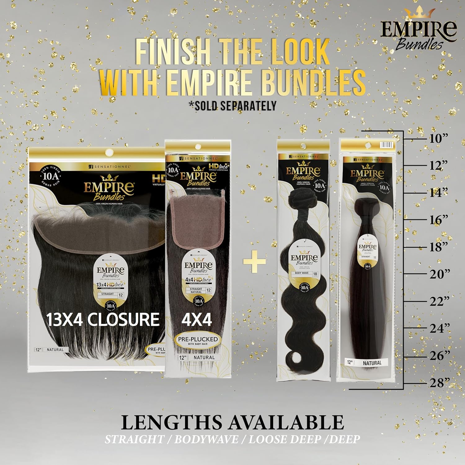 EMPIRE 10A BODY WAVE 10"/12"/14"+ 4X4 CLOSURE NATURAL BLACK