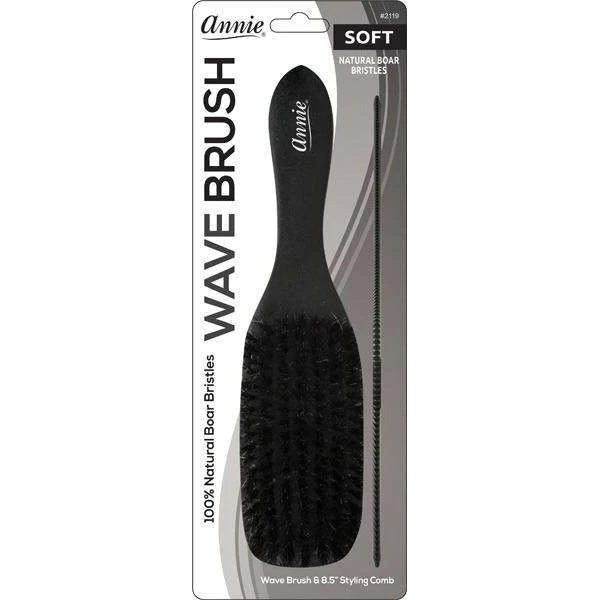 ANNIE WAVE BRUSH & 8.5" COMB SET SOFT NATURAL BOAR BRISTLES #2119