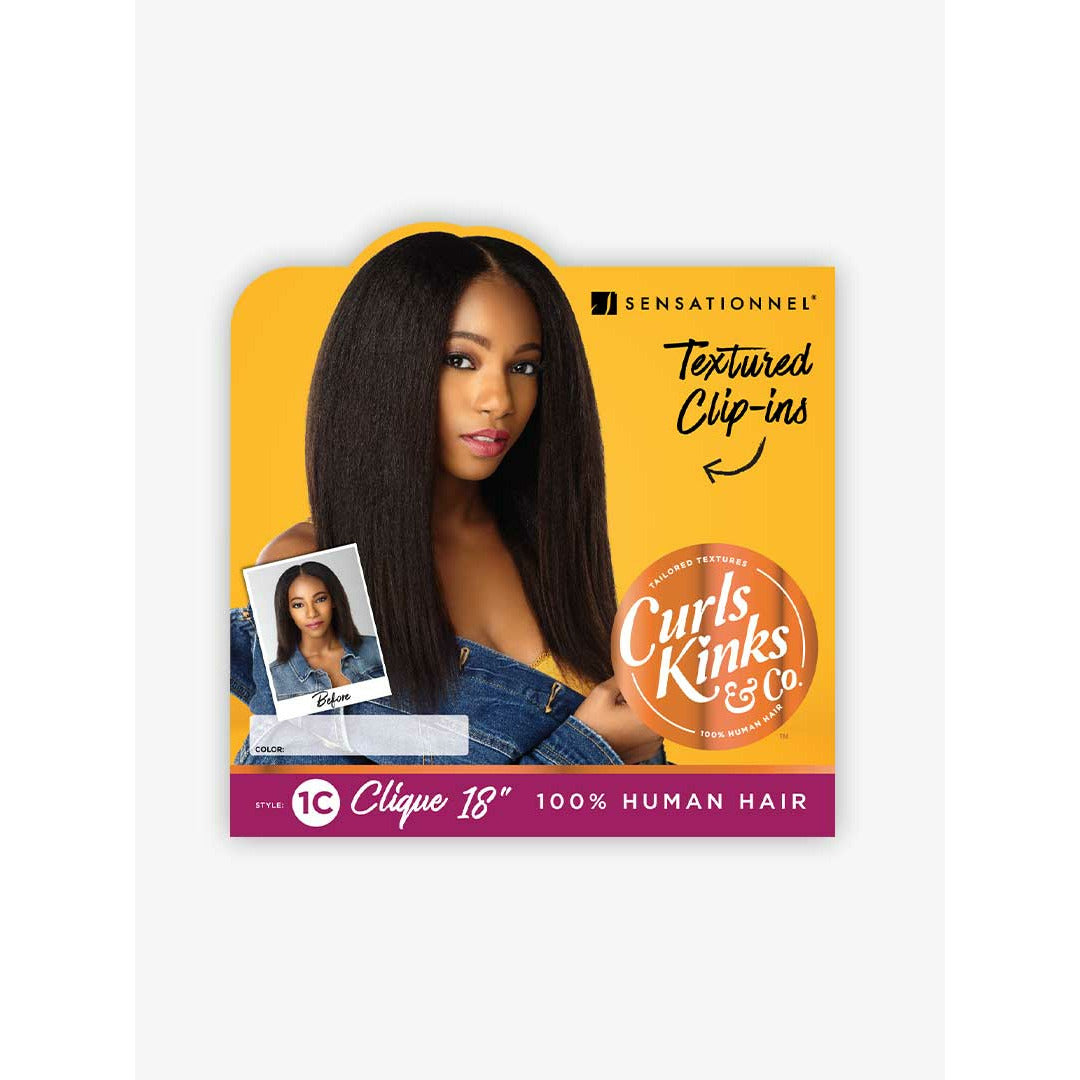 CURLS KINKS TEXTURED CLIP-INS 9PCS 100% HUMAN HAIR 1C 16"-Sensationnel- Hive Beauty Supply