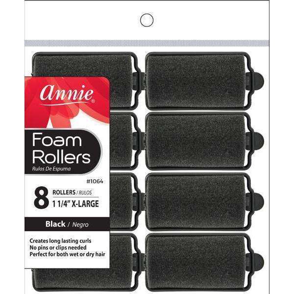 ANNIE FOAM ROLLERS BLACK X-LARGE 8ct #1064