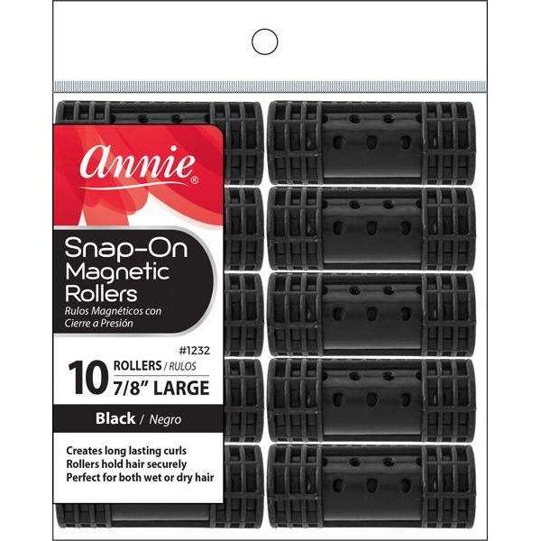 ANNIE SNAP ON MAG ROLLERS 10CT 7/8" #1232 BLACK-Annie- Hive Beauty Supply
