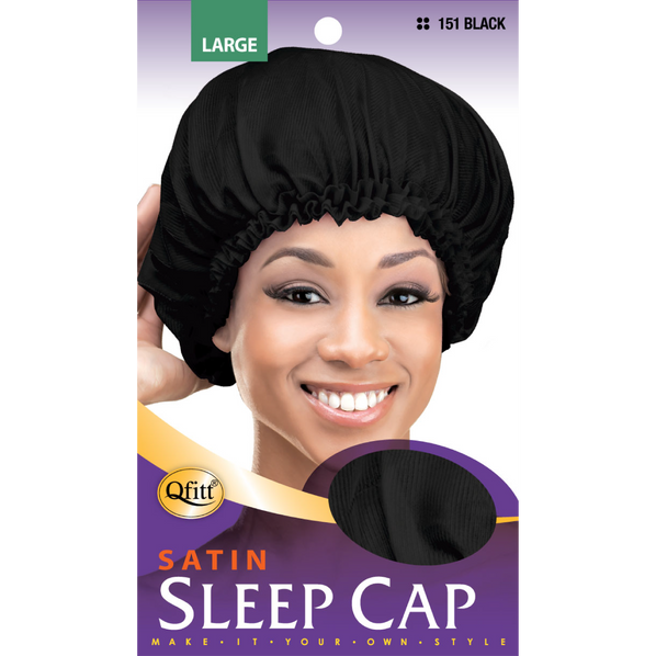 QFITT SATIN SLEEP CAP BLACK LG