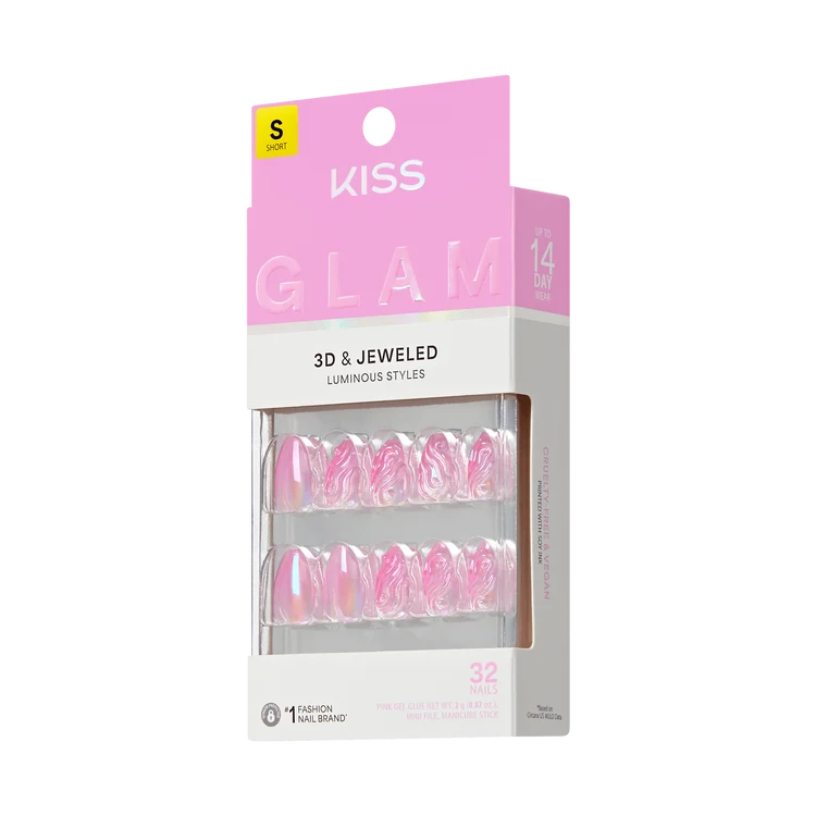 KISS PRESS-ON 3D & JEWELED NAILS GLAM 32ct SHORT #PERIODT