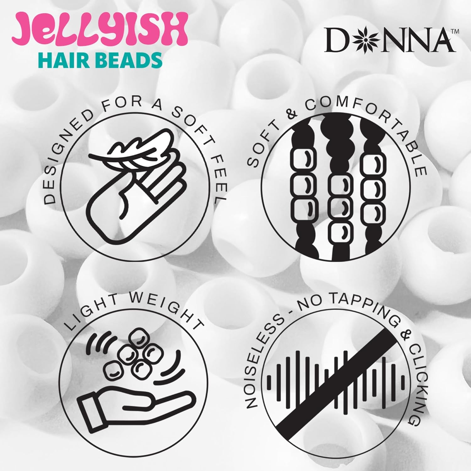 DONNA KIDS JELLYISH HAIR BEADS 14mm #CLEAR & WHITE