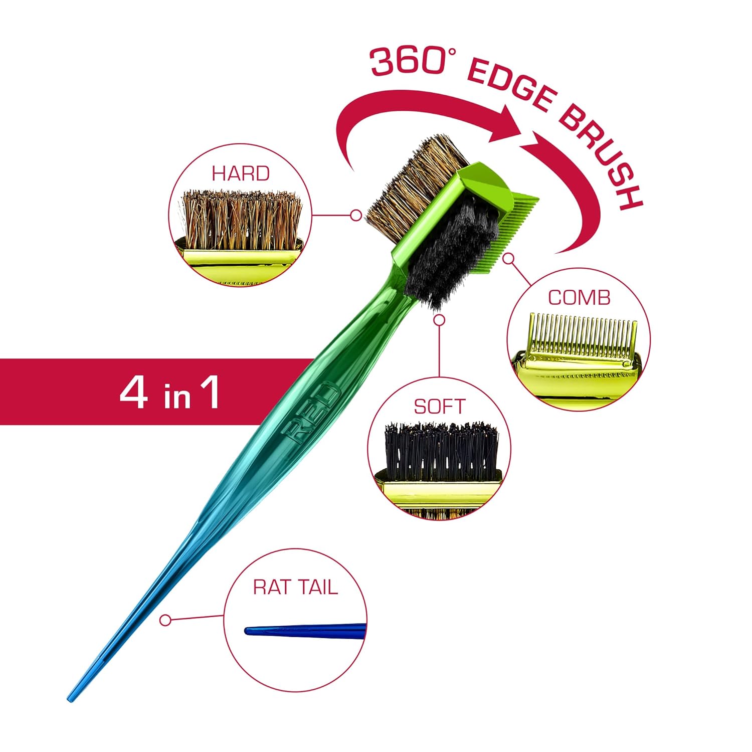RED 360 CHROME EDGE BRUSH W RATTAIL HH101J
