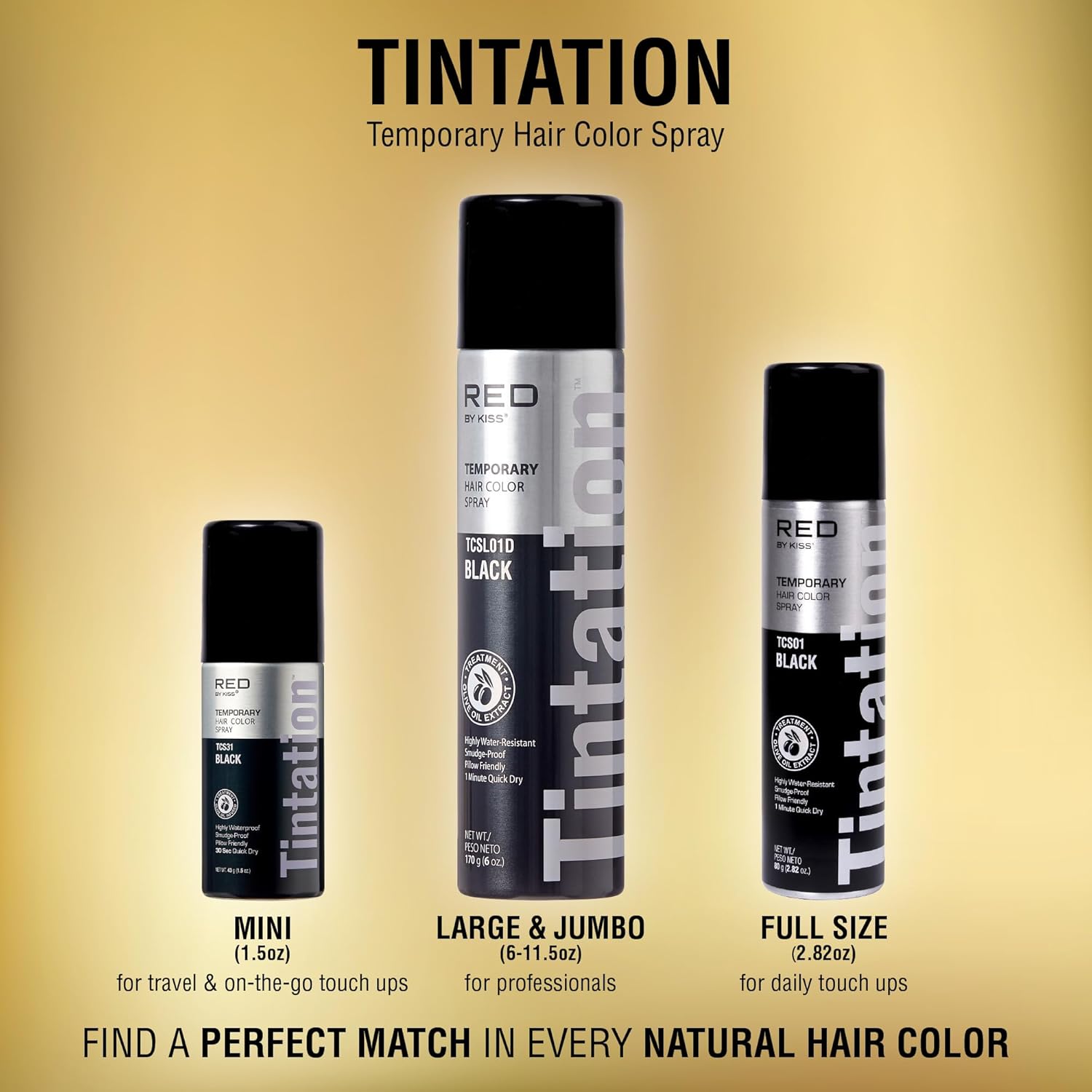 RED BY KISS TINTATION HAIR COLOR SPRAY 11.5oz #BLACK