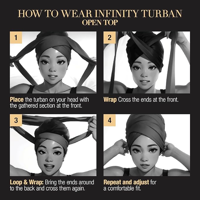 SATIN LINED INFINITY TURBAN OPEN TOP# BLACK
