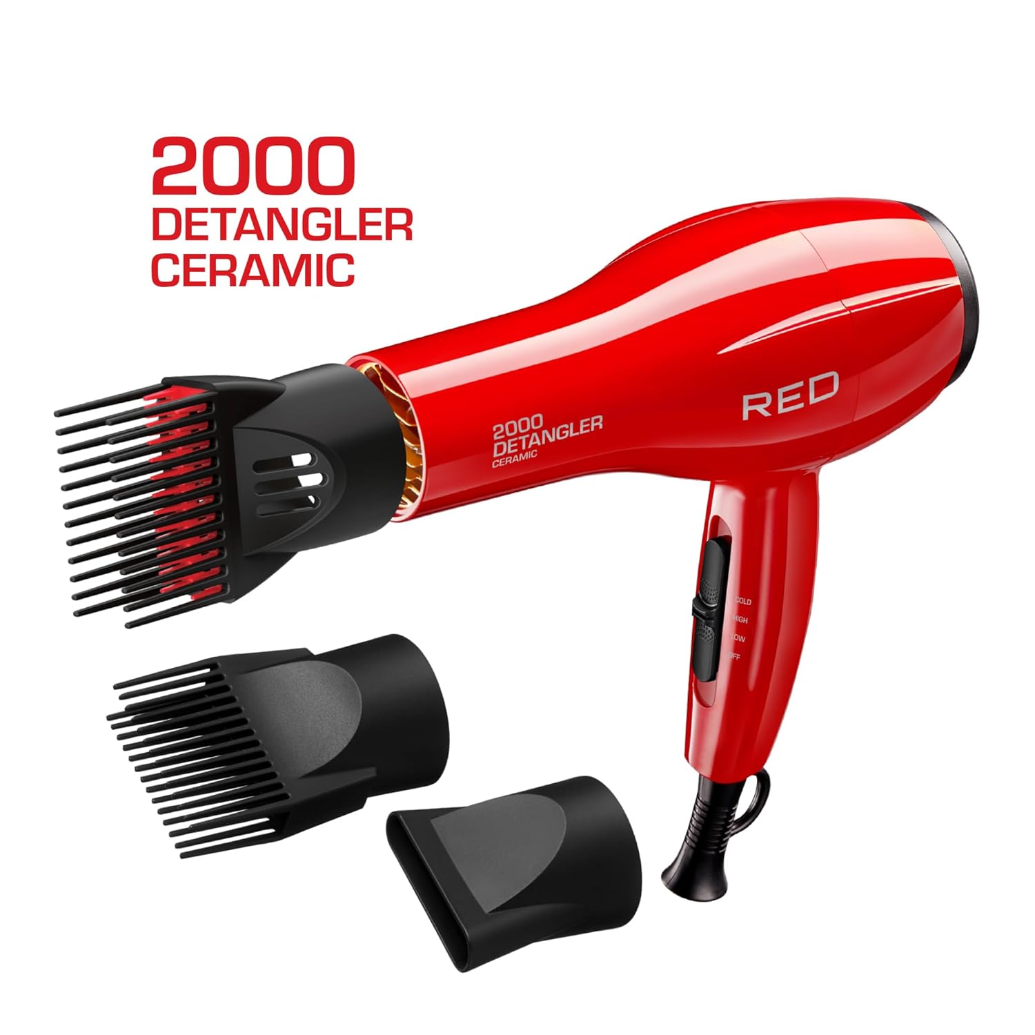 RED BY KISS DETANGLER 2000 CERAMIC HAIR DRYER RED 4pcs
