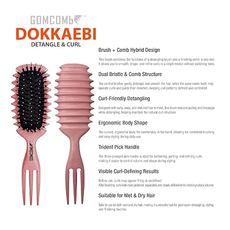 GOMCOMB DOKKAEBI DETANGLE & CURL BRUSH & COMB #PINK