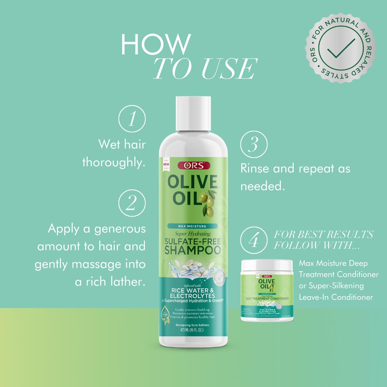 ORS OLIVE OIL RICE WATER & ELECTROLYTES SHAMPOO 16oz