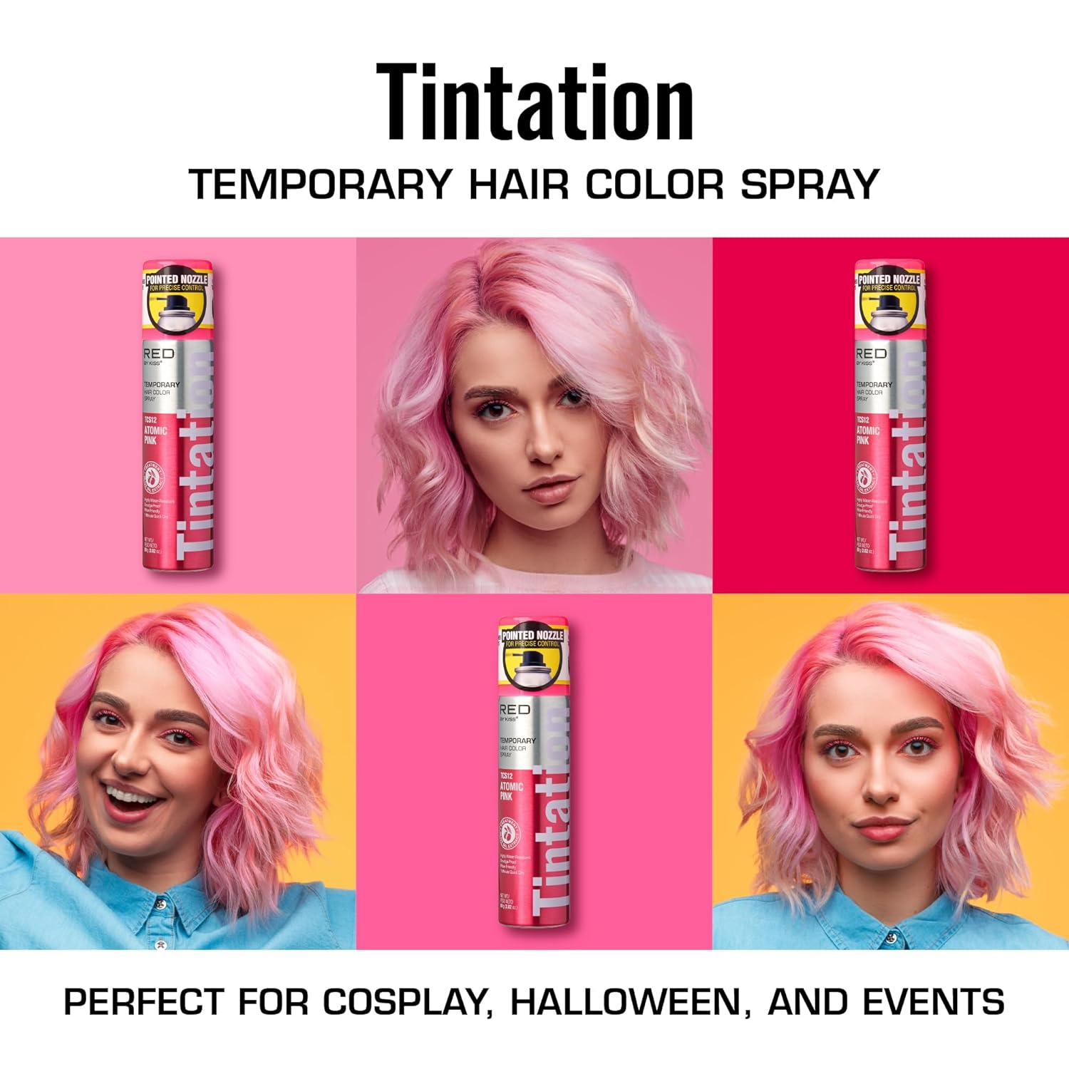 RED BY KISS TINTATION HAIR COLOR SPRAY 2.82oz #ATOMIC PINK