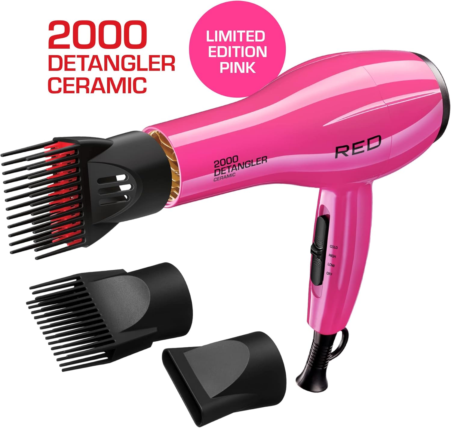 RED BY KISS DETANGLER 2000 CERAMIC HAIR DRYER PINK 4pcs