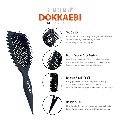 GOMCOMB DOKKAEBI DETANGLE & CURL BRUSH & COMB #TEAL