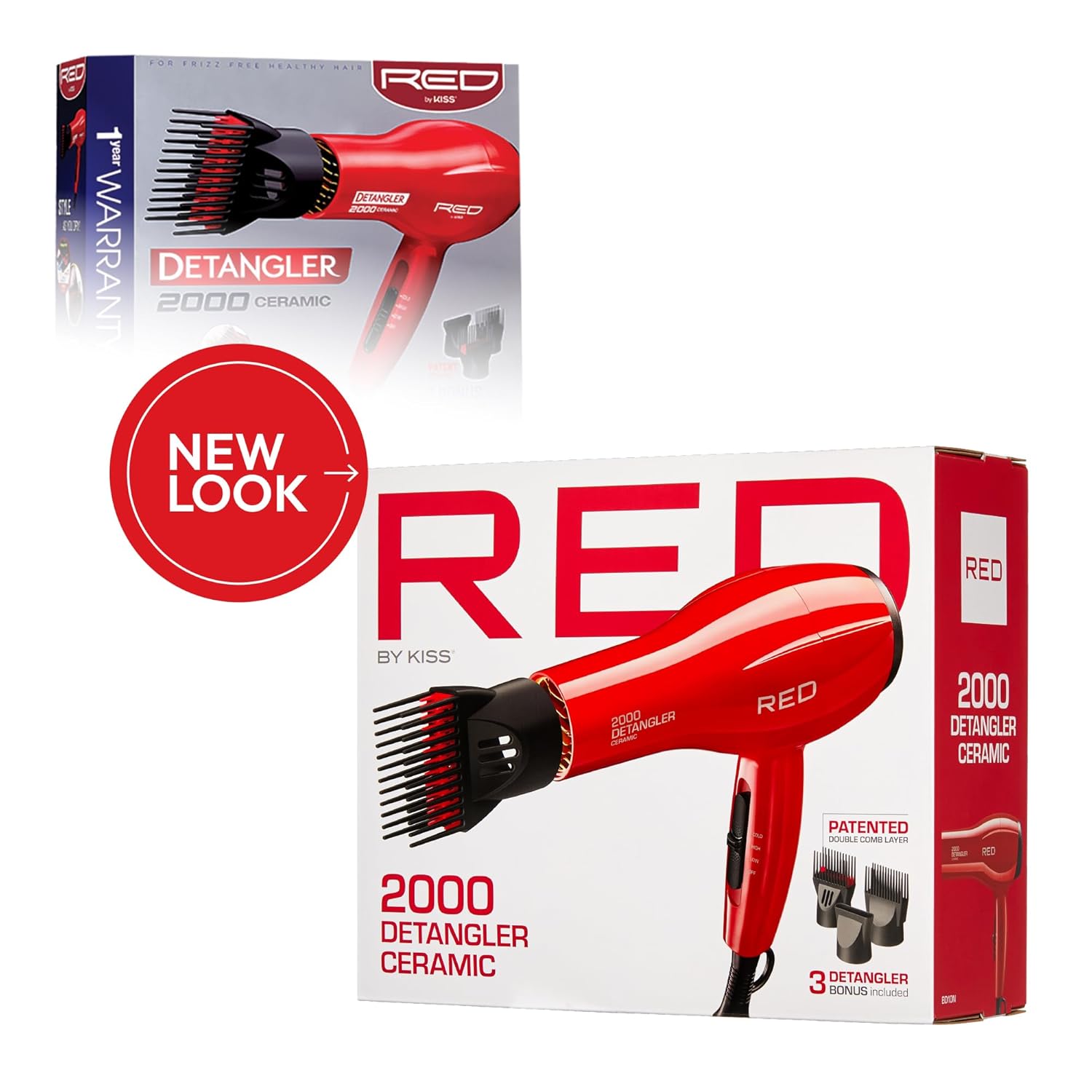 RED BY KISS DETANGLER 2000 CERAMIC HAIR DRYER RED 4pcs