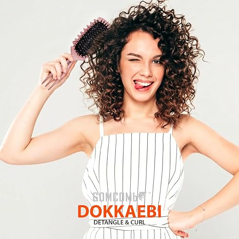 GOMCOMB DOKKAEBI DETANGLE & CURL BRUSH & COMB #PINK