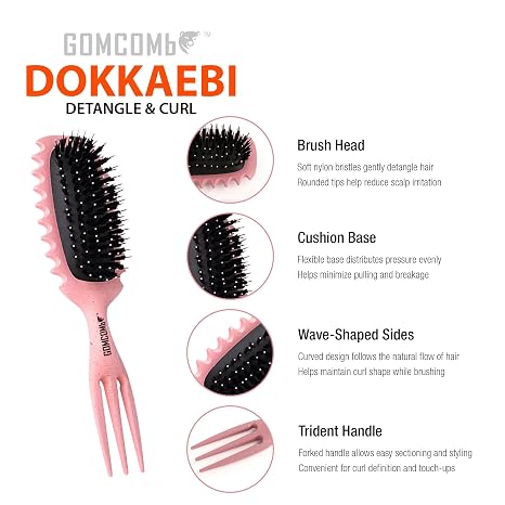 GOMCOMB DOKKAEBI DETANGLE & CURL BRUSH & COMB #PINK