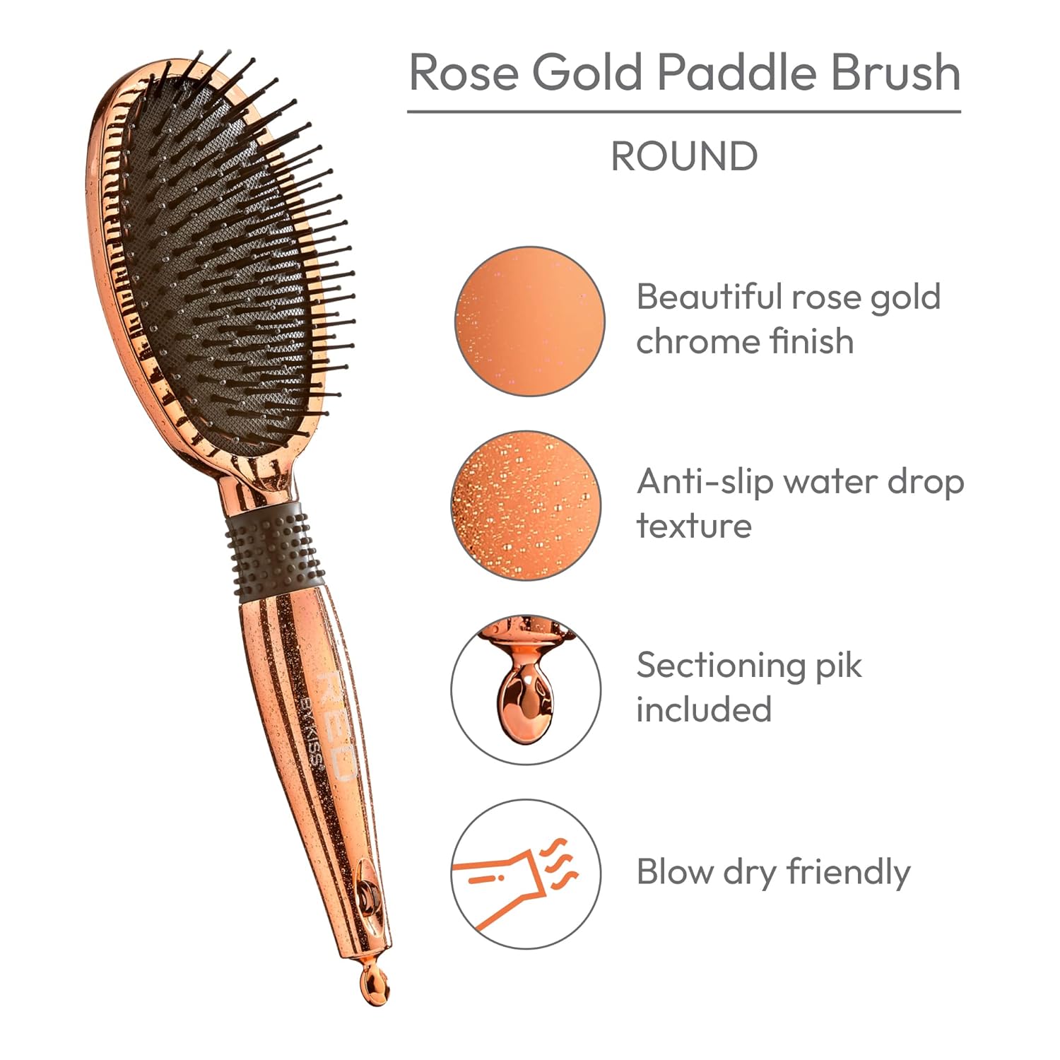 RED BY KISS PADDLE BRUSH ROSE GOLD ROUND