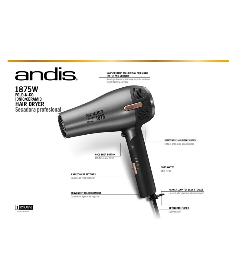 ANDIS 1875W FOLD N GO DRYER