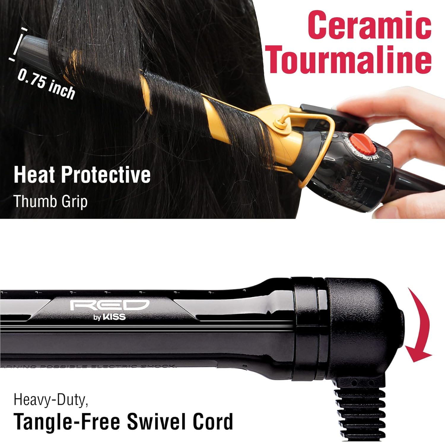 RED BY KISS CERAMIC TOURMALINE CURLING IRON 3/4"
