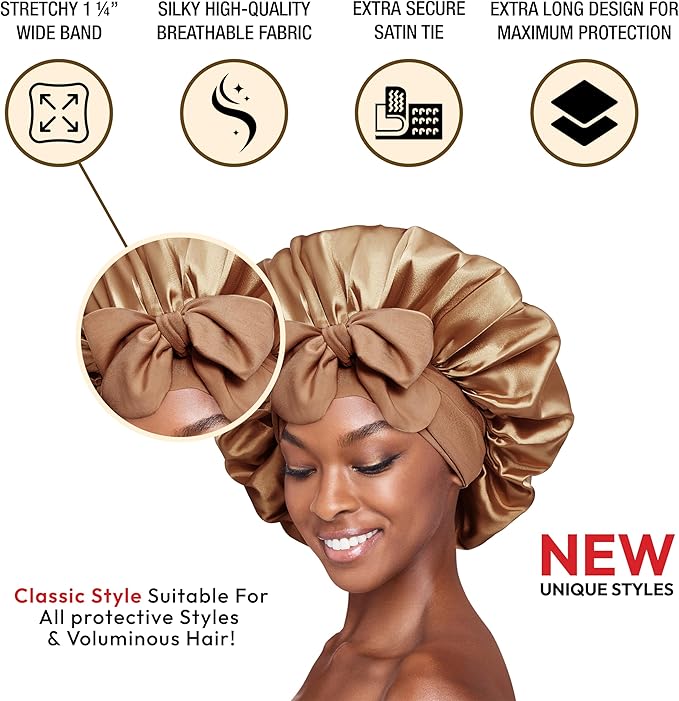 RED BY KISS ADJUSTABLE SATIN TIE BONNET EXTRA LARGE #MOCHA