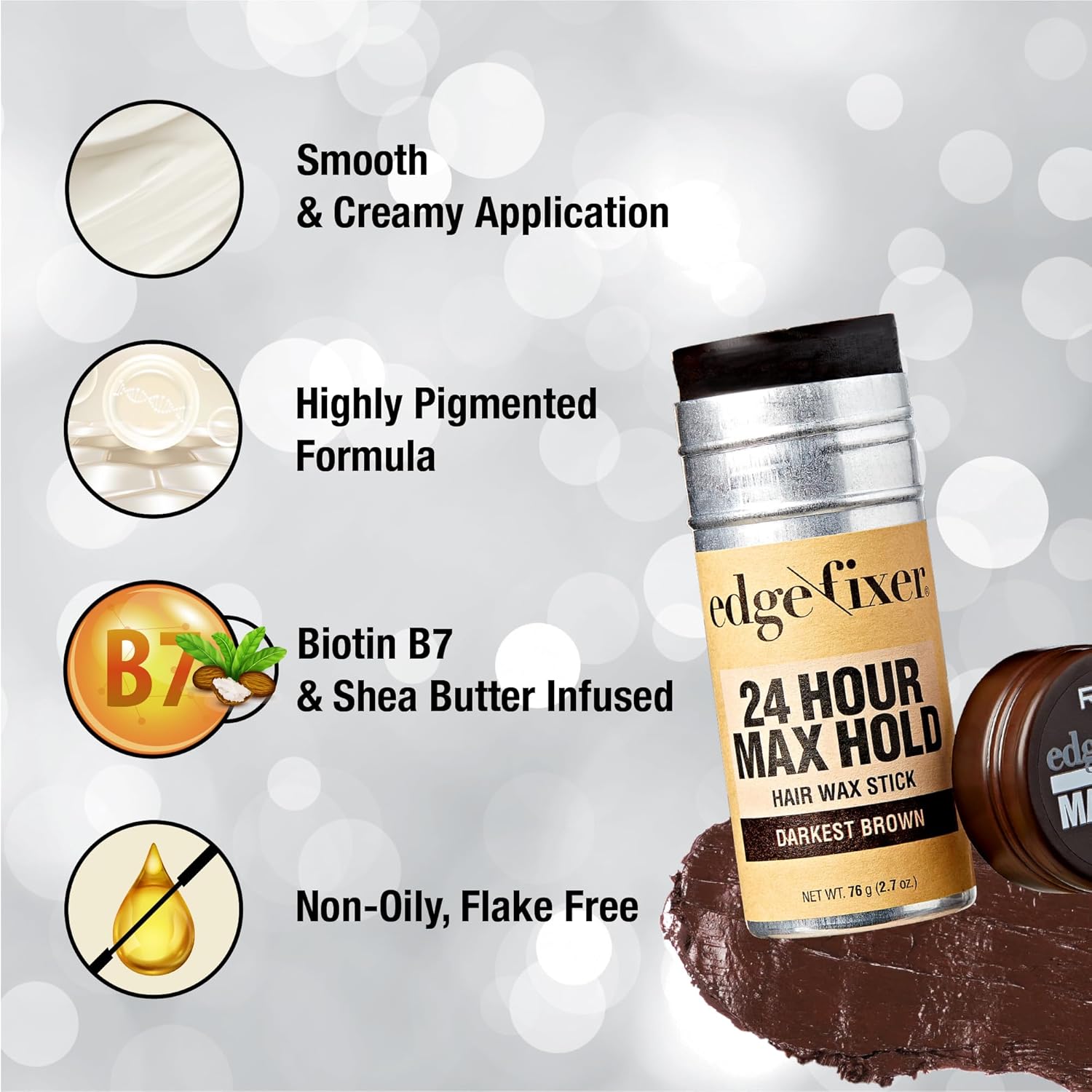 RED BY KISS EDGE\FIXER 24 HOUR MAX HOLD HAIR WAX STICK 2.7oz  #DARKEST BROWN