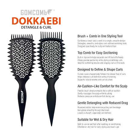 GOMCOMB DOKKAEBI DETANGLE & CURL BRUSH & COMB #TEAL