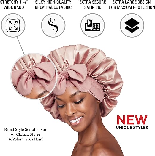 Red By Kiss Adjustable Satin Tie Bonnet Extra Large #BABY PINK
