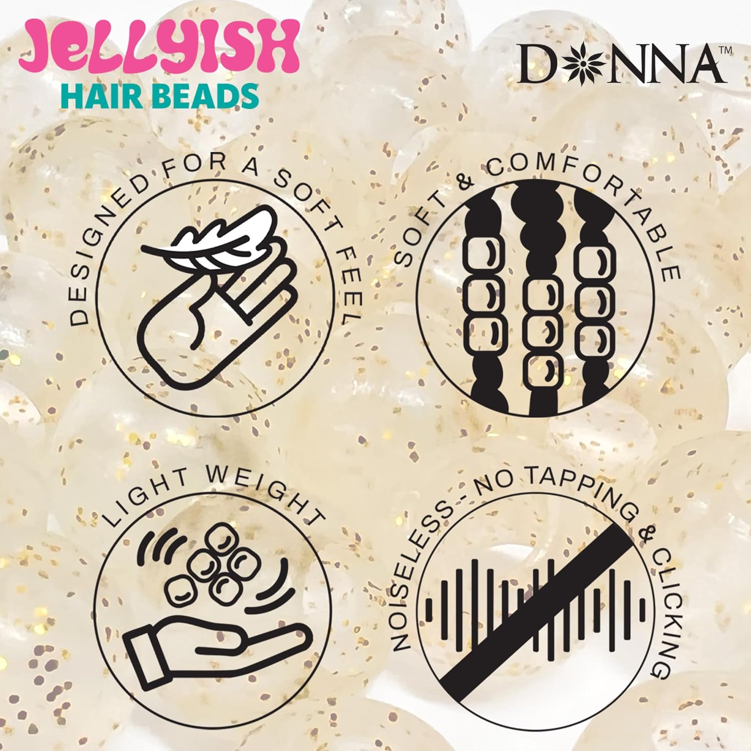 DONNA KIDS JELLYISH HAIR BEADS 14mm #GOLD SPRINKLES