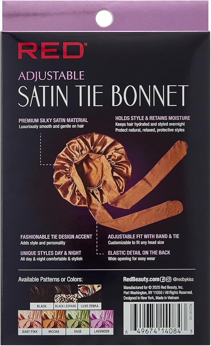 RED BY KISS ADJUSTABLE SATIN TIE BONNET EXTRA LARGE #MOCHA