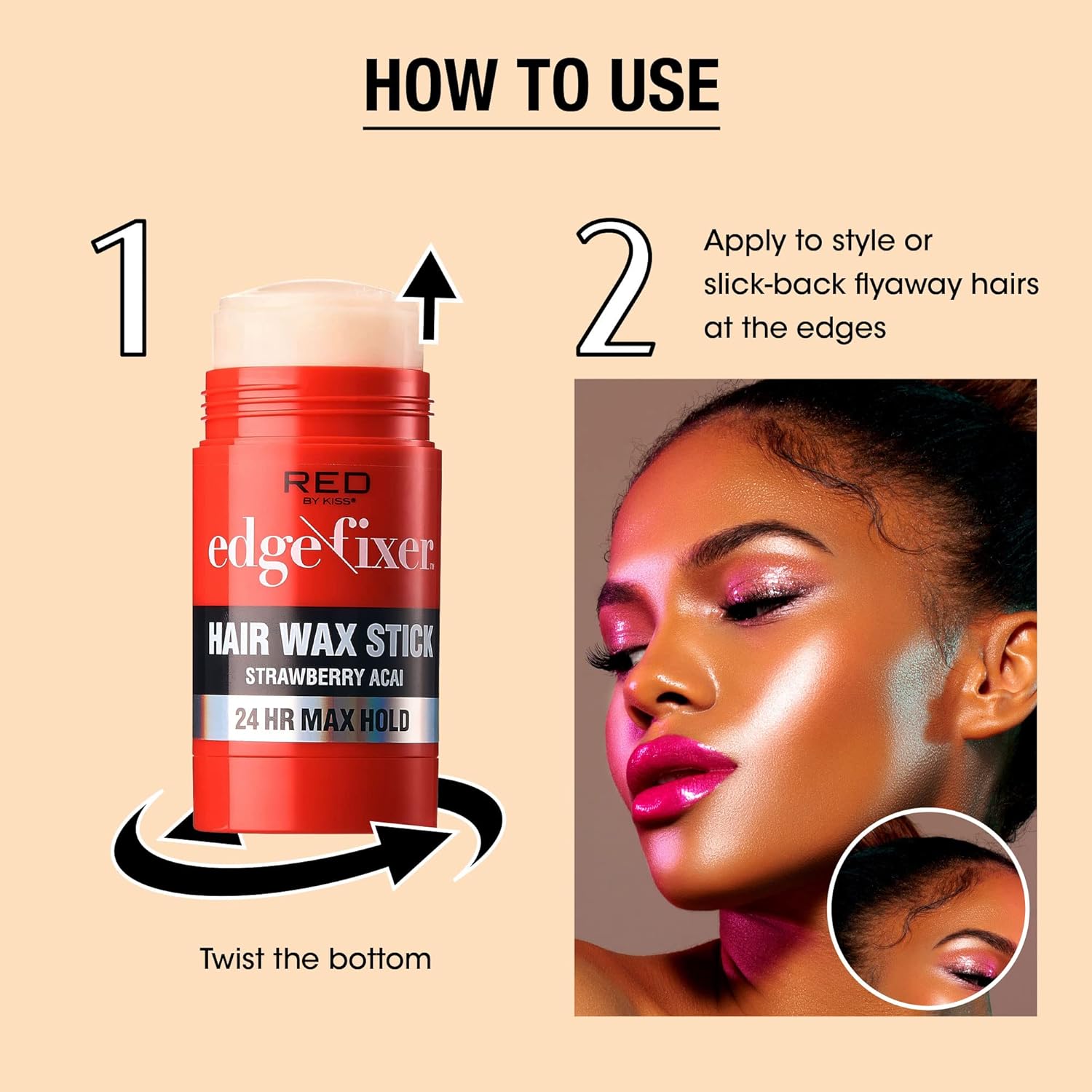 RED BY KISS EDGE\FIXER HAIR WAX STICK 2.47oz #STRAWBERRY ACAI