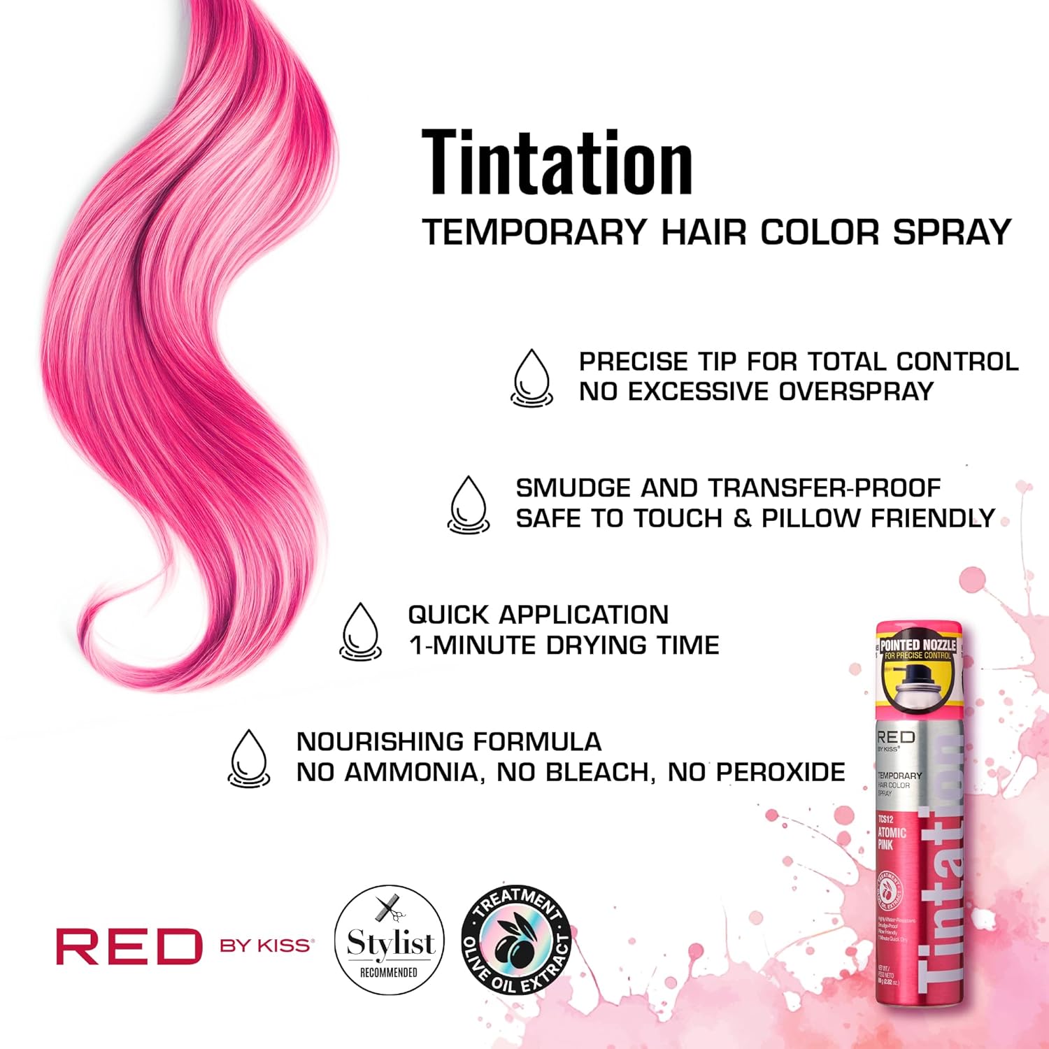 RED BY KISS TINTATION HAIR COLOR SPRAY 2.82oz #ATOMIC PINK