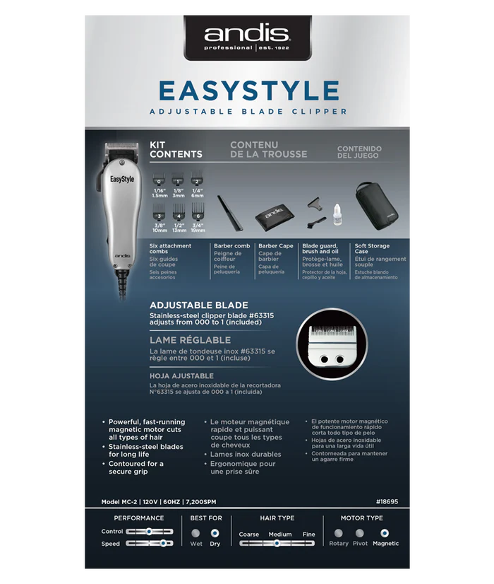 ANDIS EASYSTYLE CLIPPER 13 PIECE KIT #18695