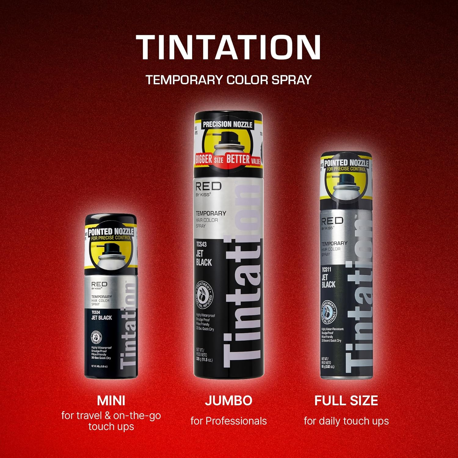 RED BY KISS TINTATION HAIR COLOR SPRAY 6oz #JET BLACK