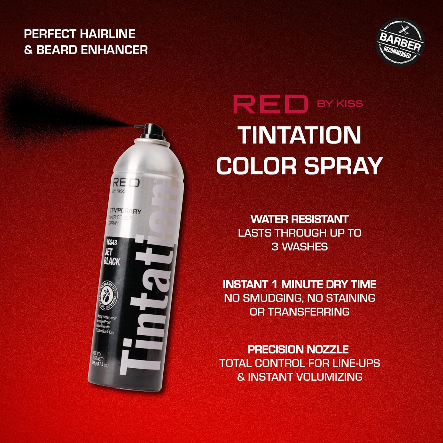 RED BY KISS TINTATION HAIR COLOR SPRAY 6oz #JET BLACK