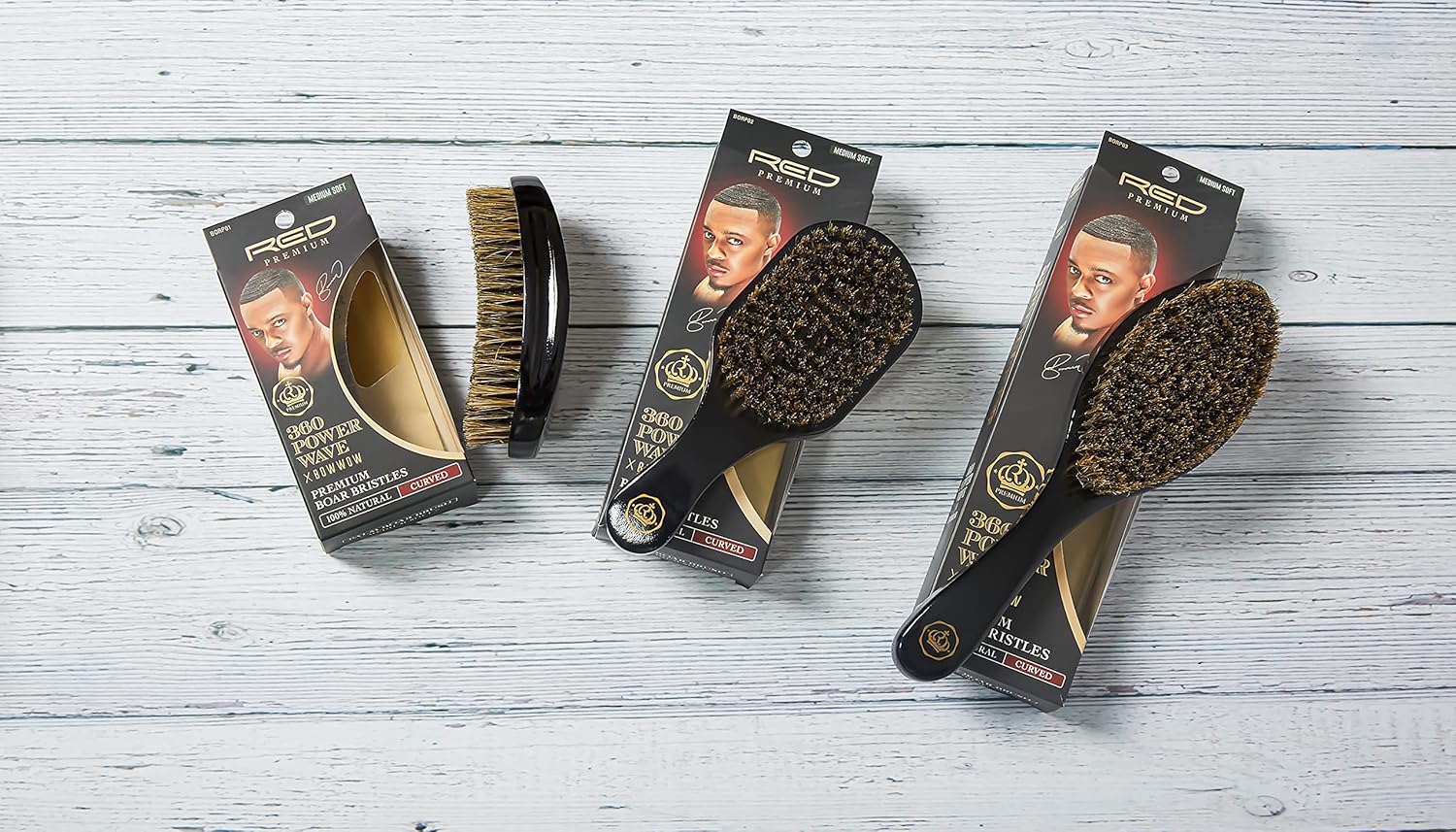 RED BY KISS BOW WOW 360 POWER WAVE BOAR BRUSH MED HARD