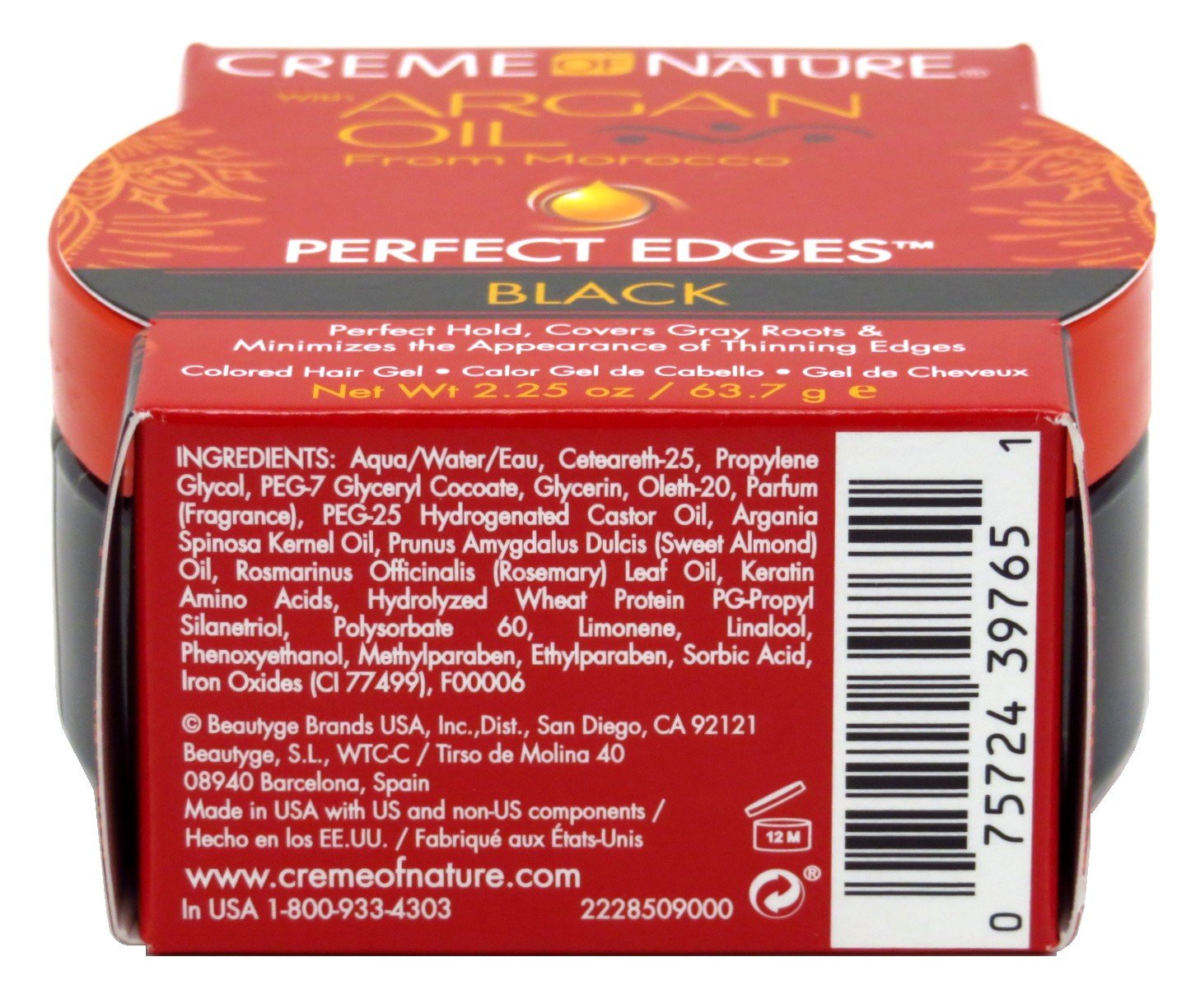 Creme Of Nature Edge Control Black 2.25oz Argan Oil