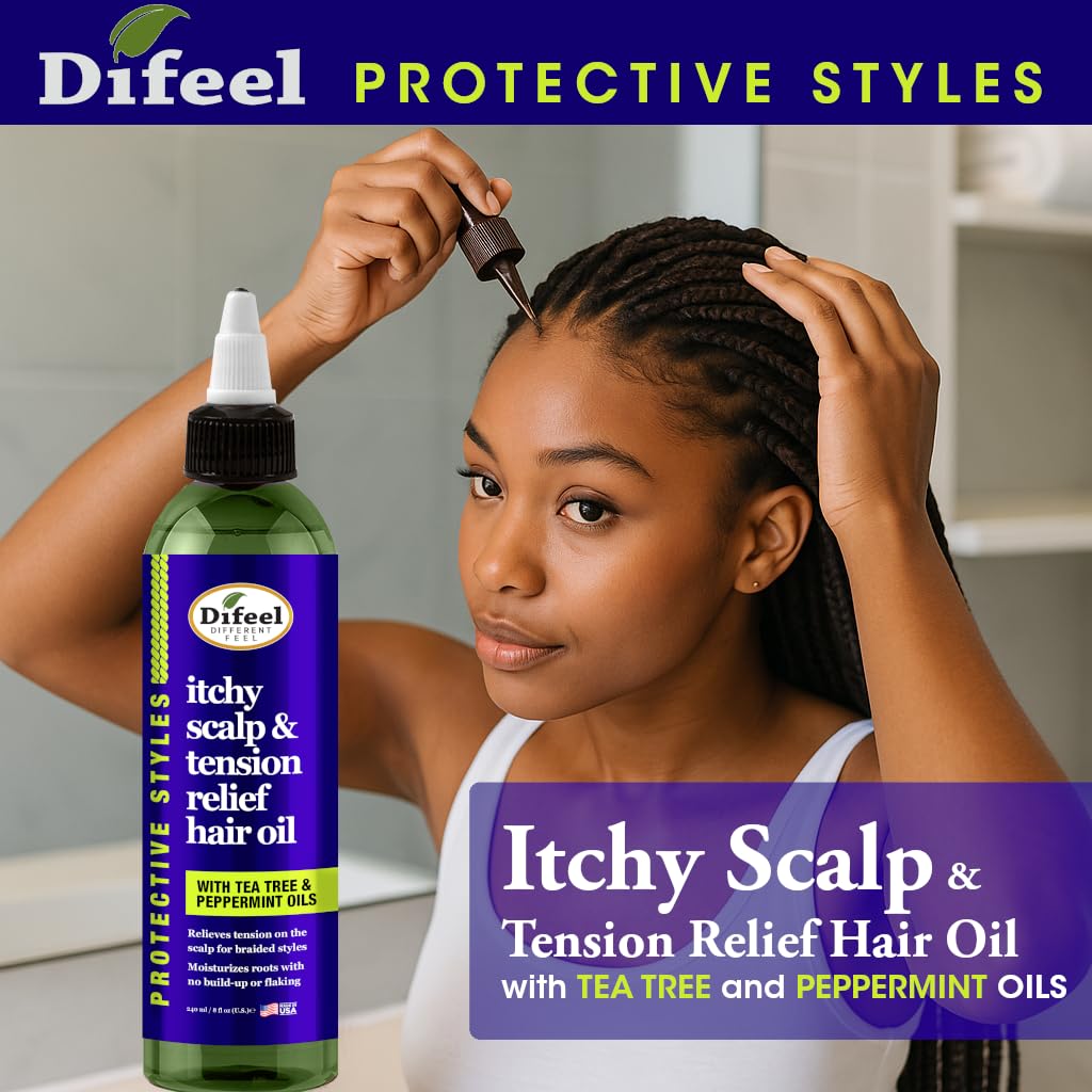 Difeel Itchy Scalp & Tension Relief Hair Oil with Tea Tree & Peppermint Oil 8oz