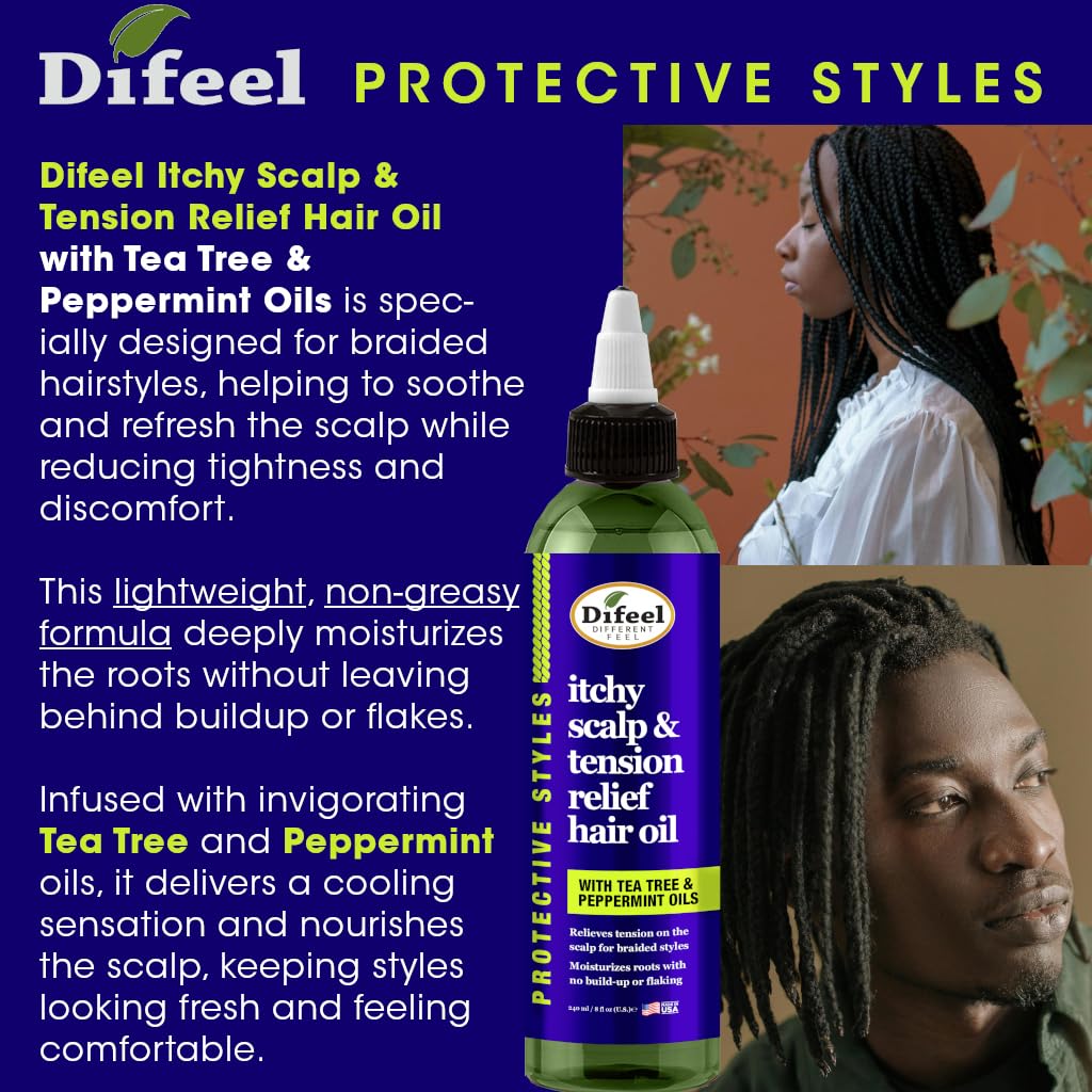 Difeel Itchy Scalp & Tension Relief Hair Oil with Tea Tree & Peppermint Oil 8oz