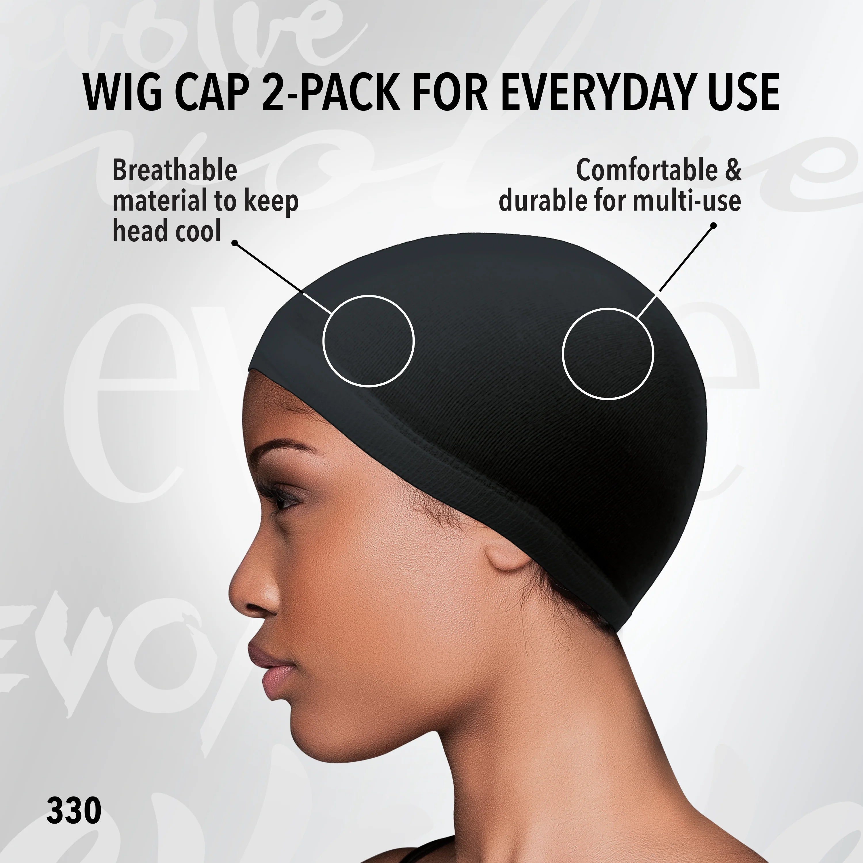 EVOLVE WIG CAP 2PK BLACK