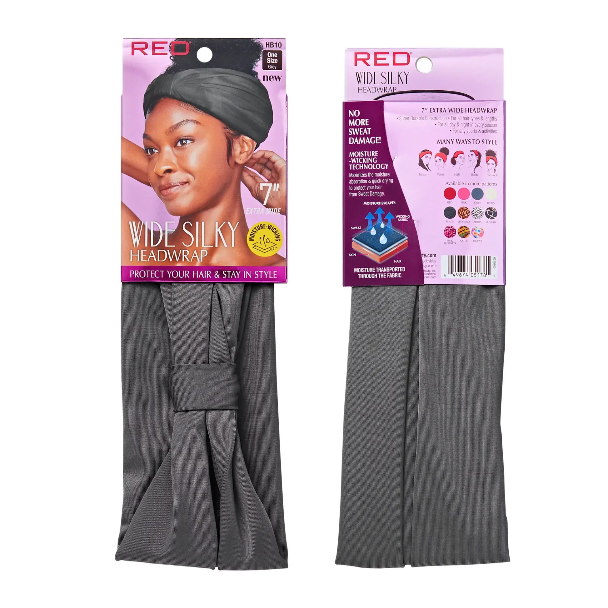 RED BY KISS EXTRA WIDE SILKY HEADWRAP 7" #GREY