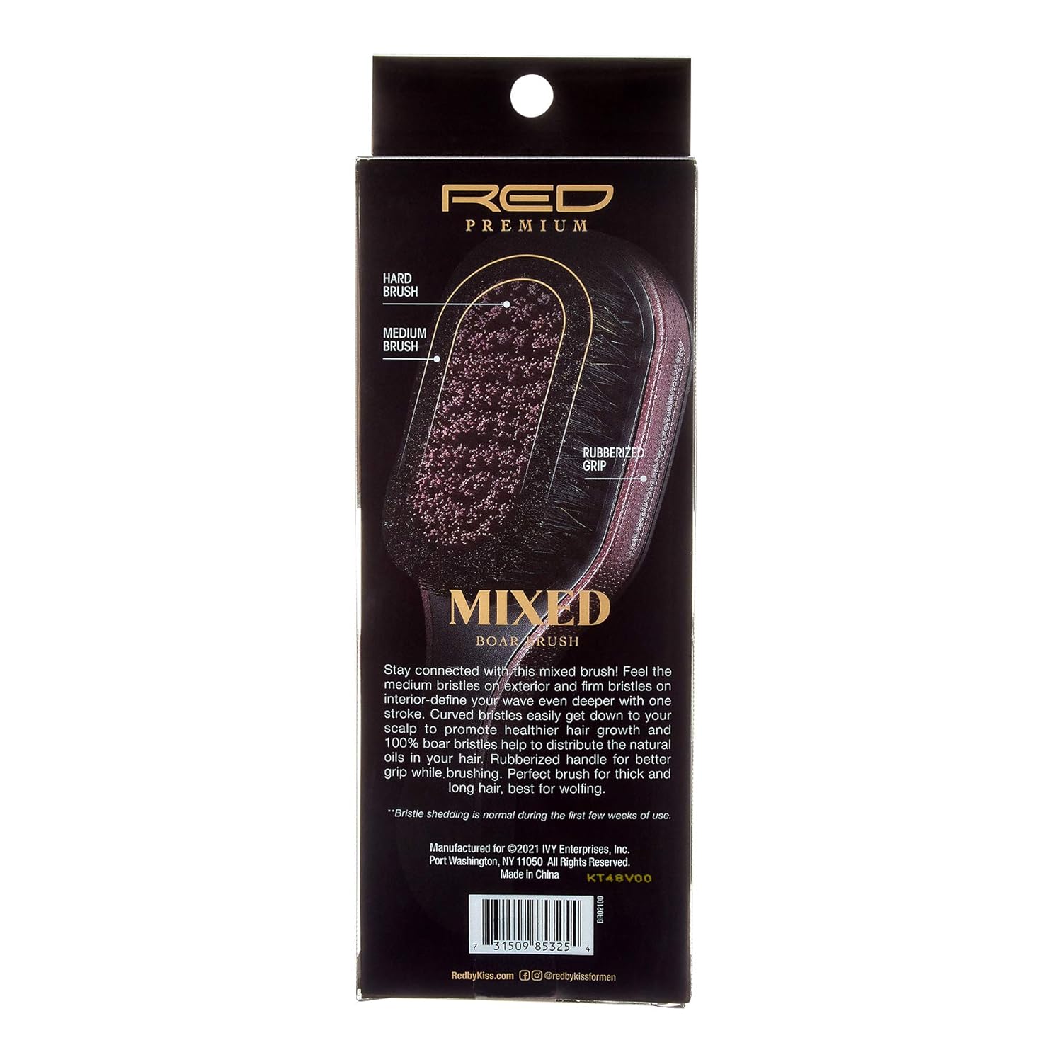 Red By Kiss Premium Mixed MED/HARD Boar Brush (Club)