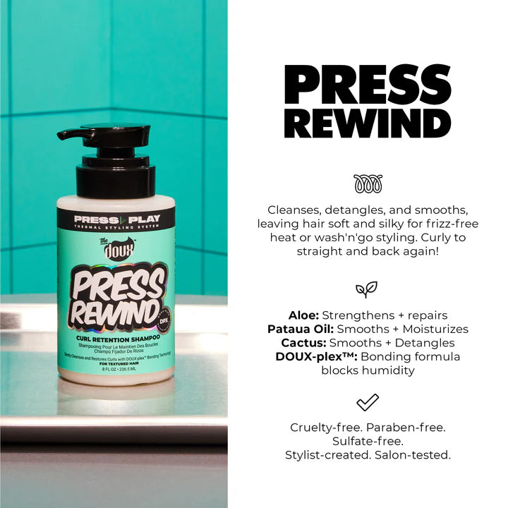 THE DOUX "PRESS PLAY" PRESS REWIND CURL RETENTION SHAMPOO 8oz