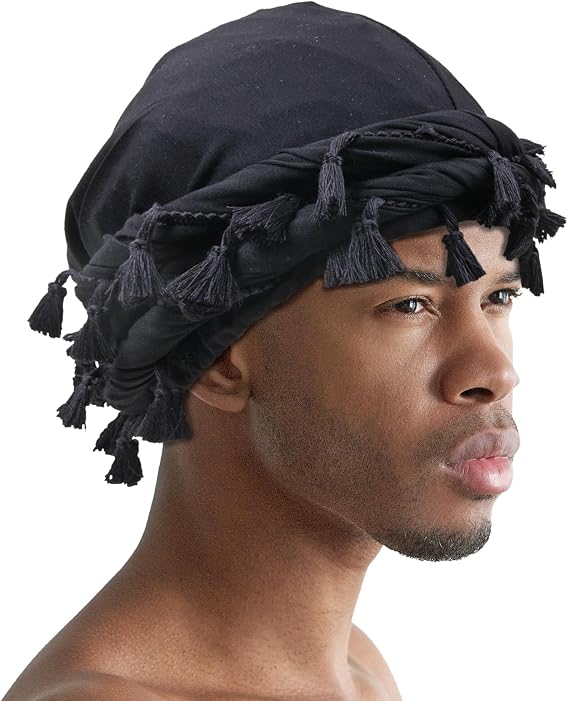 TITAN TASSELED SATIN LINED TURBAN DURAG BLACK #11428