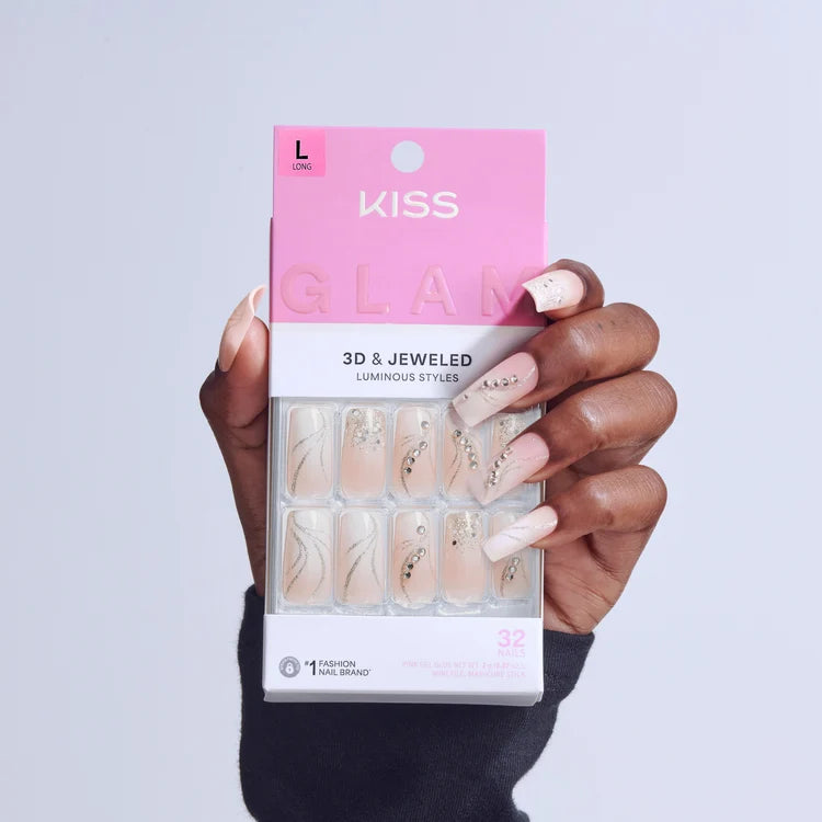 KISS PRESS-ON 3D & JEWELED NAILS GLAM 32ct LONG #WRAPPED IN BEAUTY